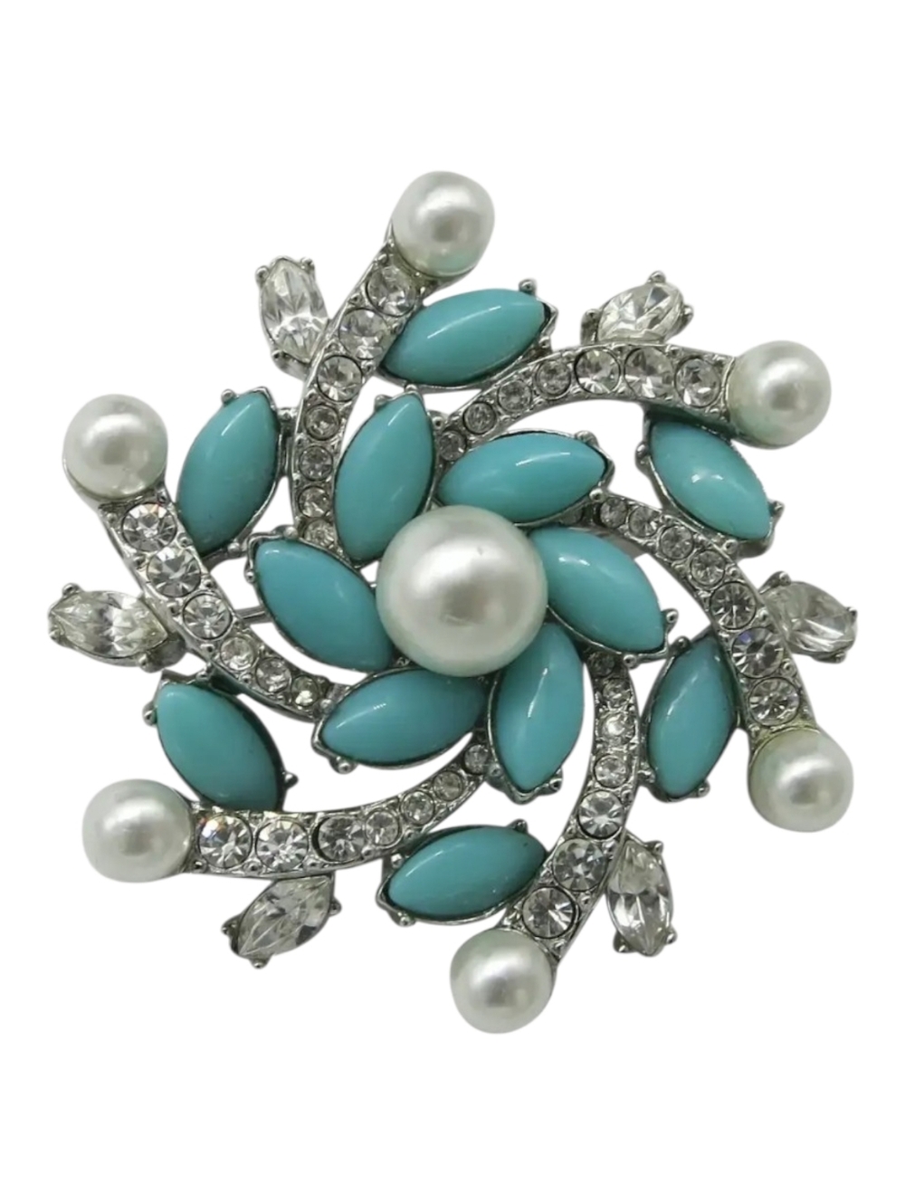 Vintage Faux Turquoise Pearl Pinwheel Brooch